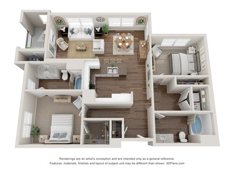 a 3d floor plan of a house with a bedroom and living room